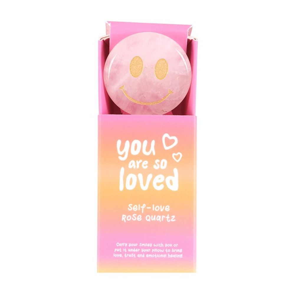 You Are Loved Rose Quartz Happy Face Crystal