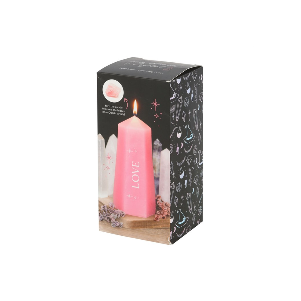 Love Crystal Candle with Rough Rose Quartz