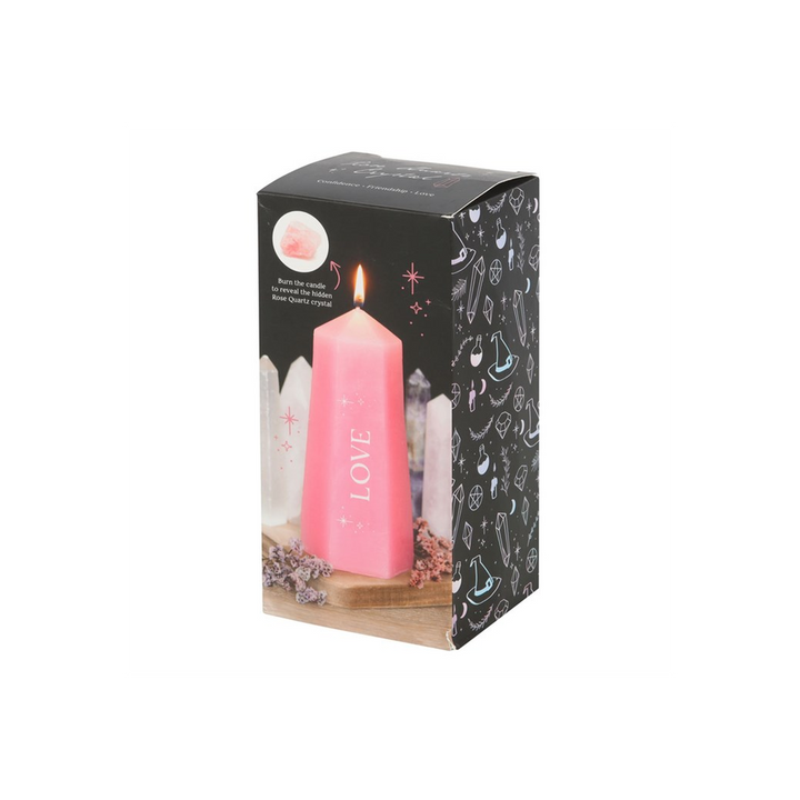 Love Crystal Candle with Rough Rose Quartz