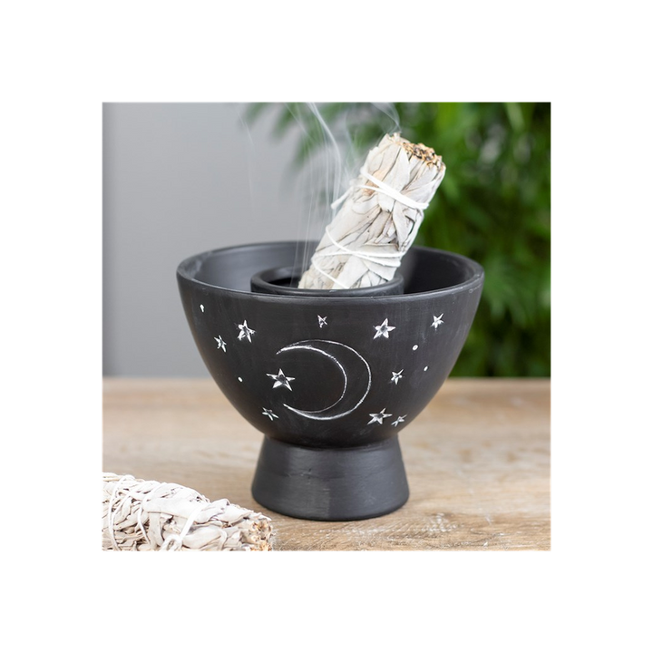 Black Moon and Stars Terracotta Smudge Bowl