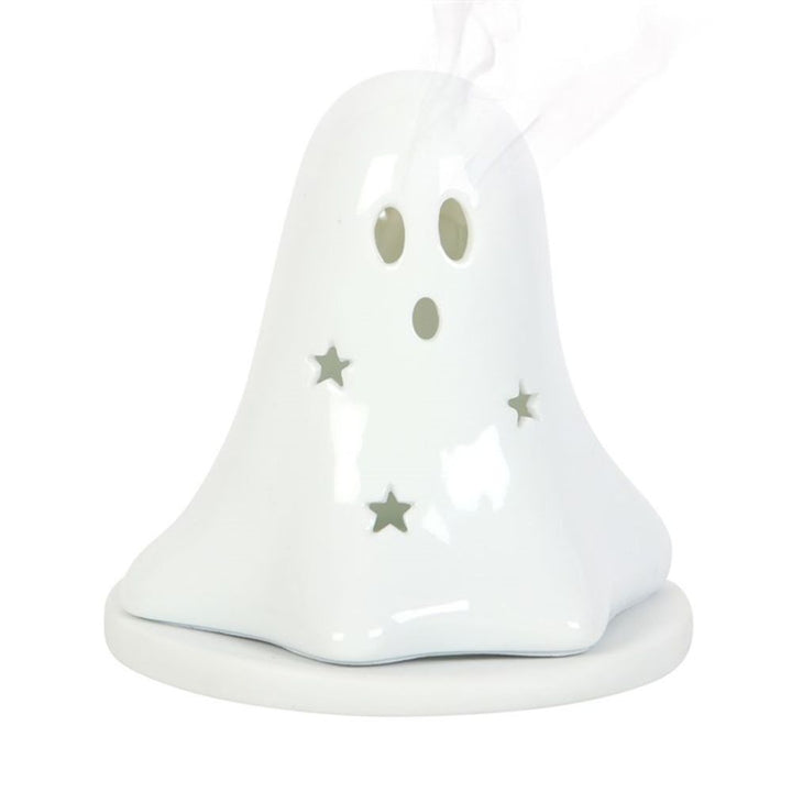 Ceramic Ghost Tealight and Incense Cone Holder