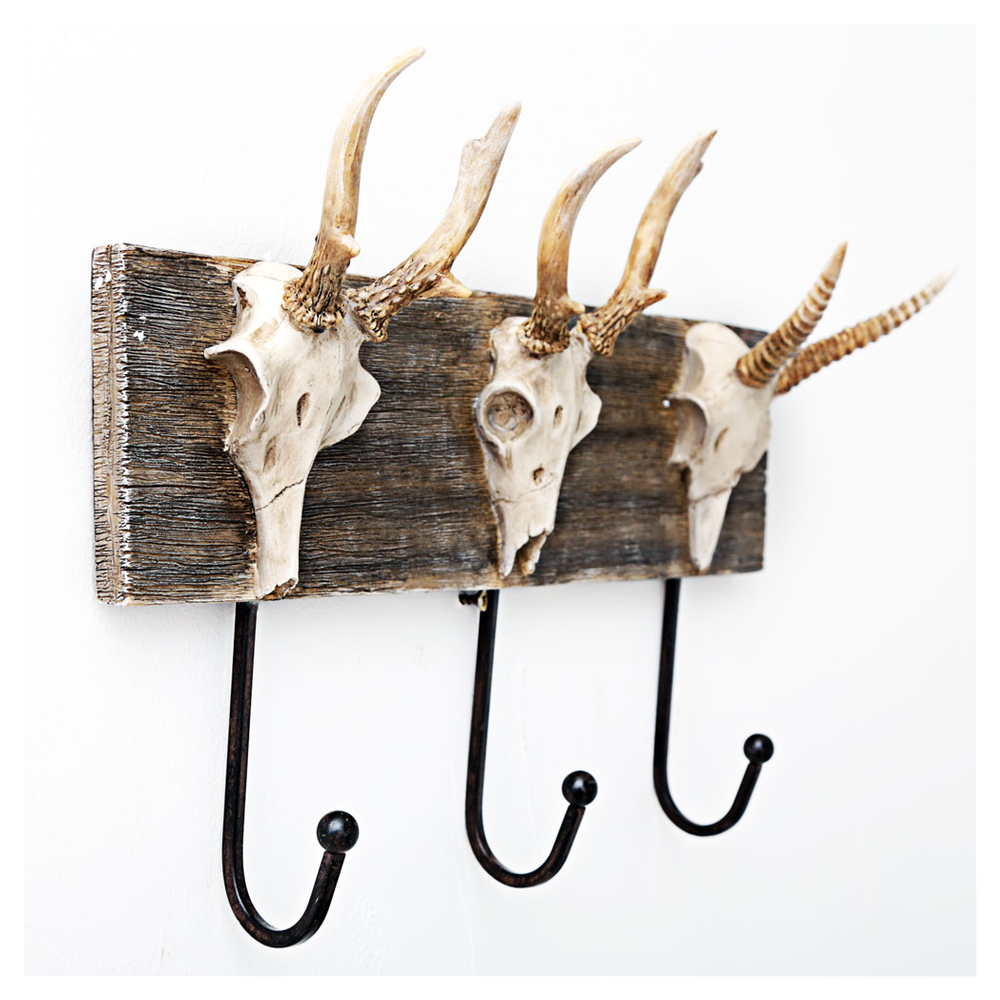 34cm 3 Hook Deer Skull Coat Rack