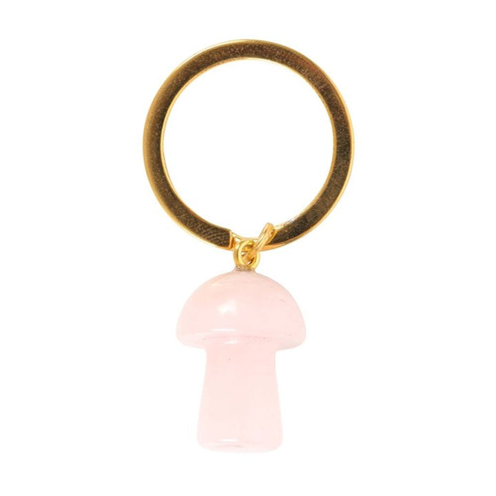 Rose Quartz Crystal Mushroom Keyring