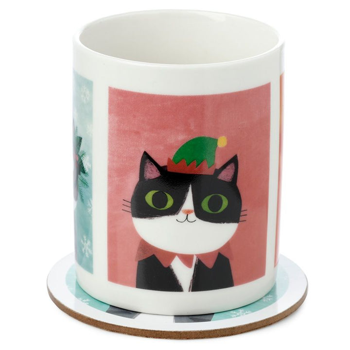 Planet Cat Christmas Porcelain Mug & Coaster Set | Angie Rozelaar