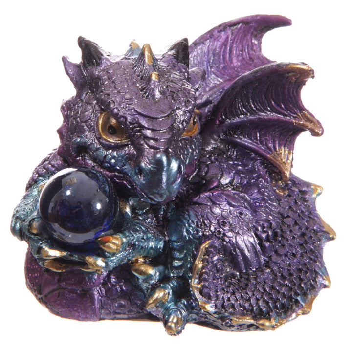 baby dragon with crystal ball figurine purple