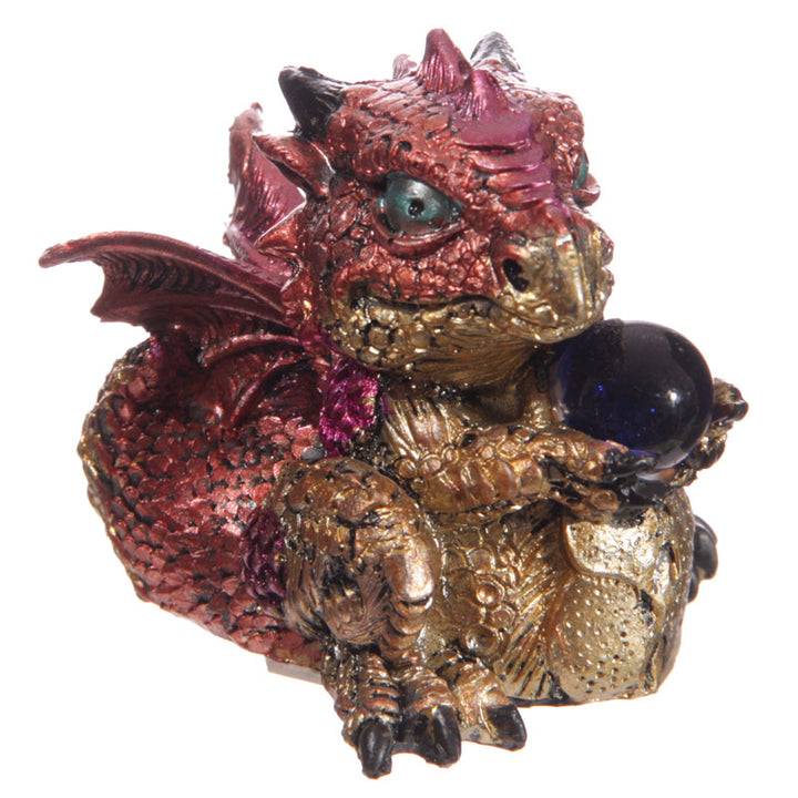 baby dragon with crystal ball figurine red