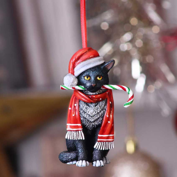 candy cane cat hanging ornament by lisa parker