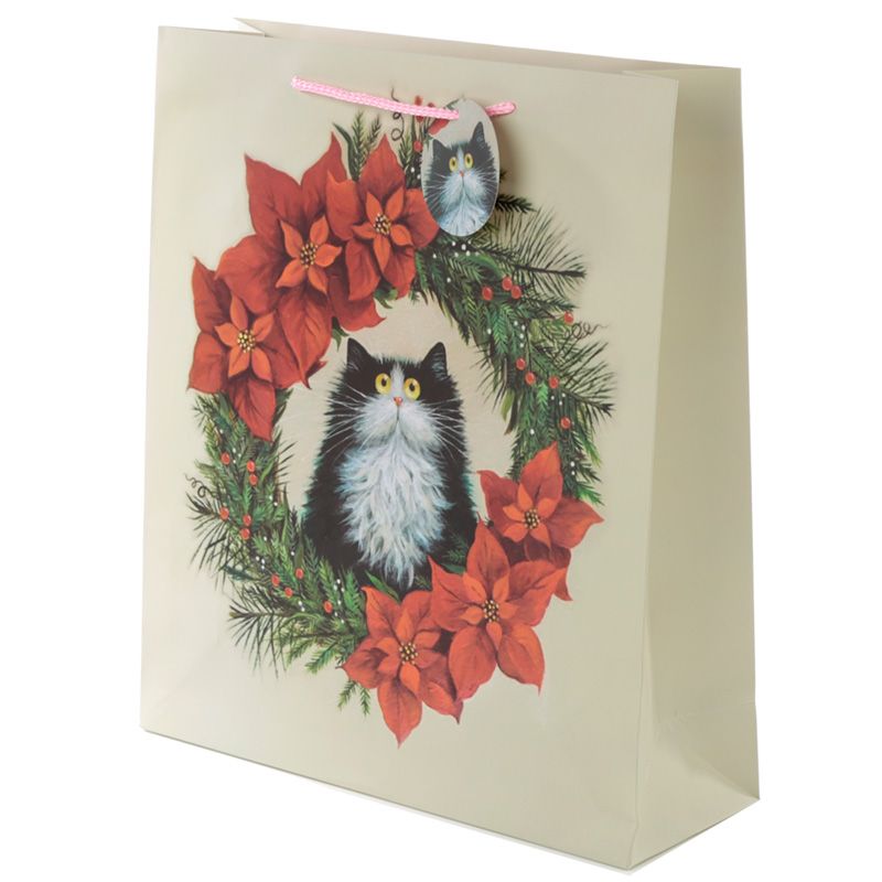 cat christmas wreath gift bag by kim haskins - extra large