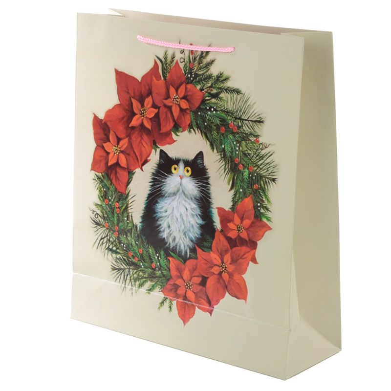 cat christmas wreath gift bag by kim haskins - extra large