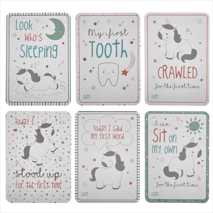 evie unicorn baby milestone cards - set of 16