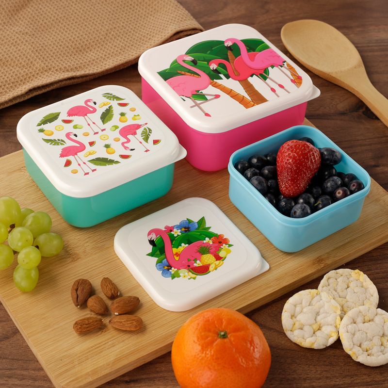 flamingo design plastic lunch boxes (set of 3)
