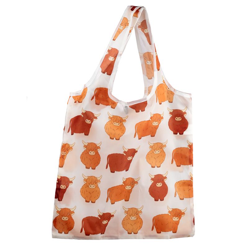 foldable reusable shopping bag - highland coo cow