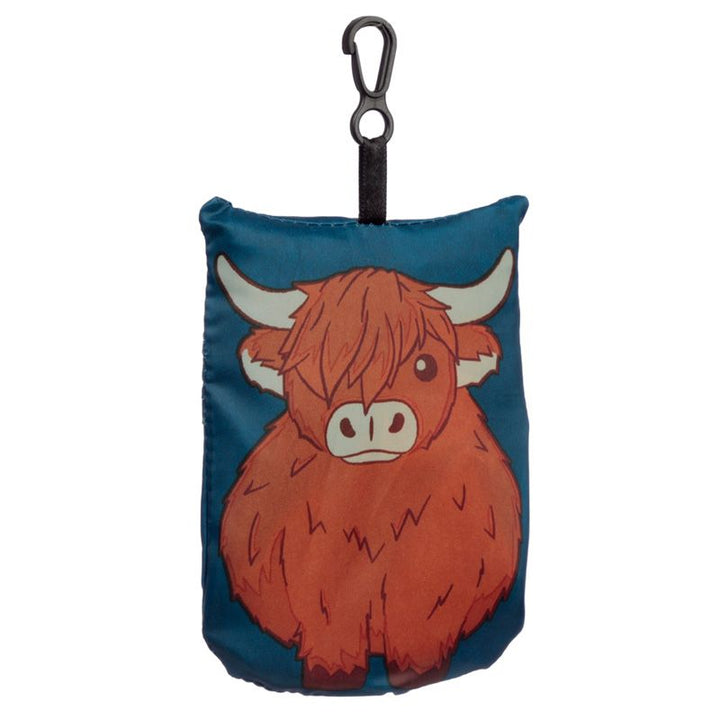 foldable reusable shopping bag - highland coo cow
