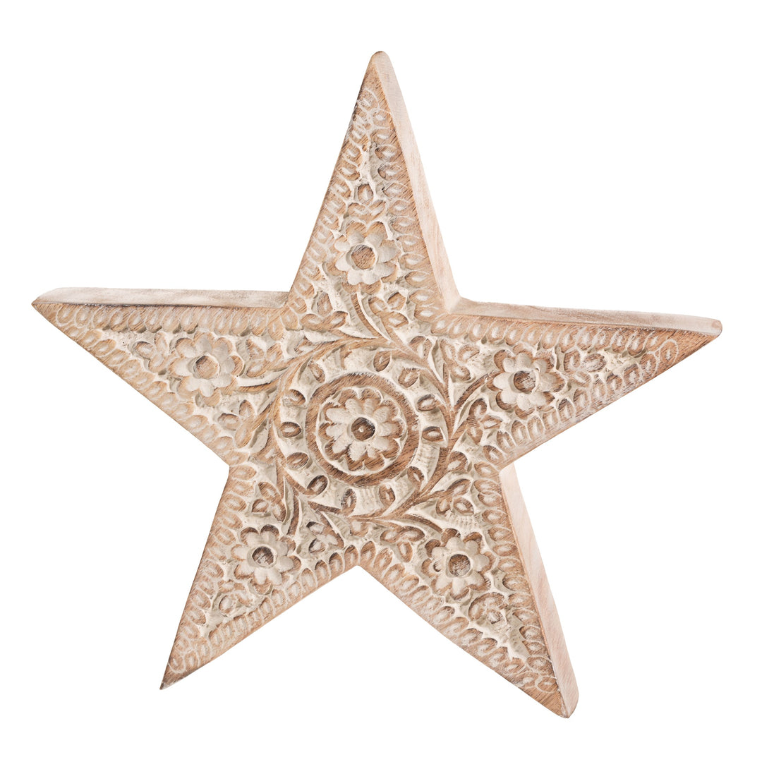 Hand Carved Wooden Star Decoration