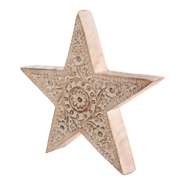 Hand Carved Wooden Star Decoration