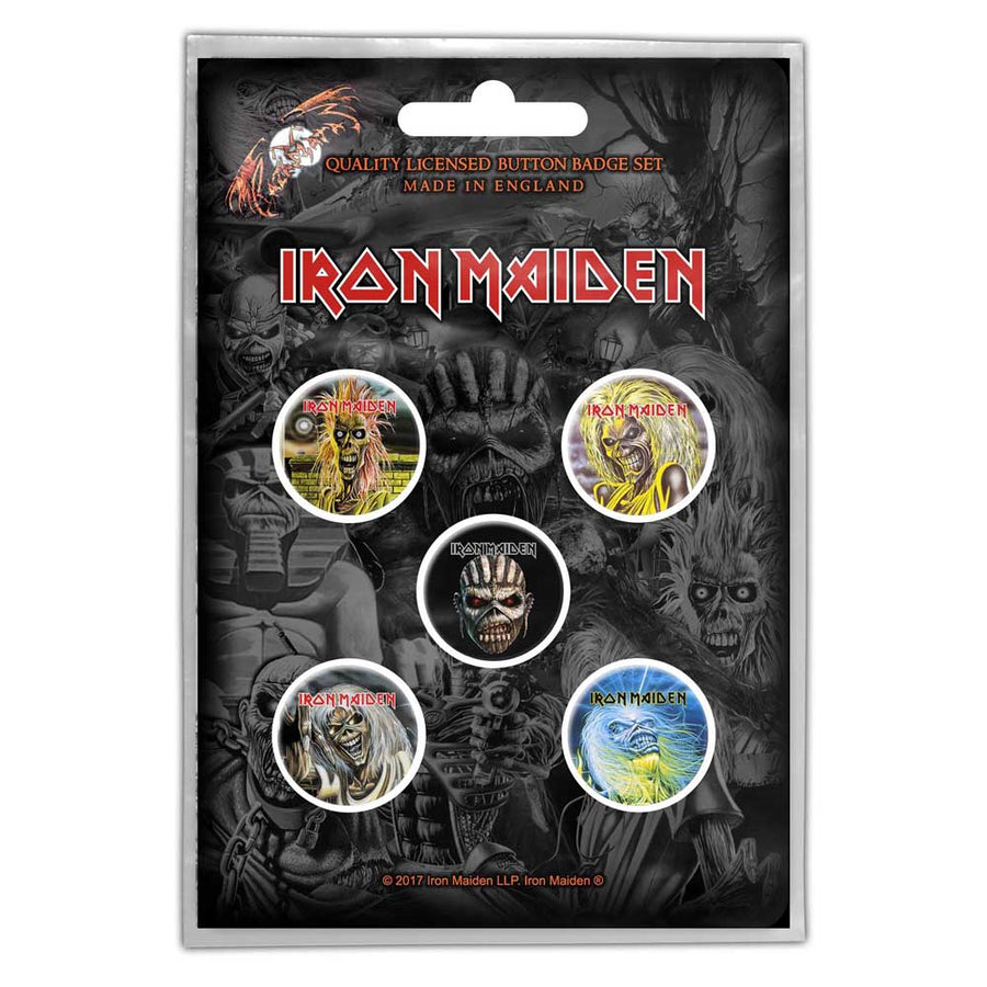 iron maiden - button badge pack (the faces of eddie)