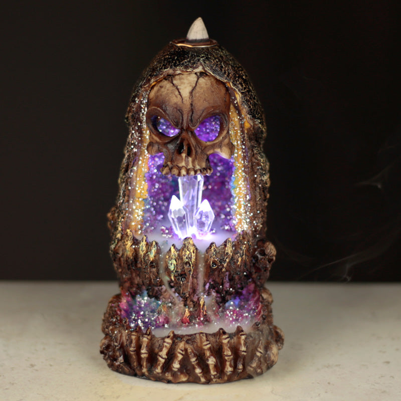 crystal skull led backflow incense burner