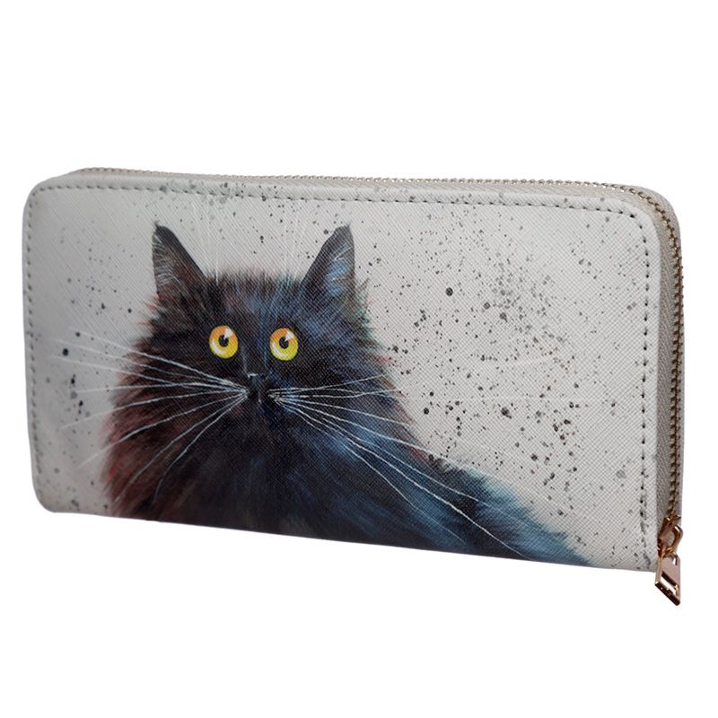 large zip around wallet - cat design by kim haskins