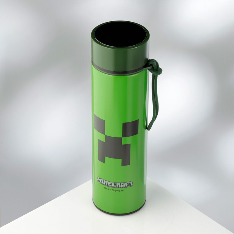 minecraft - creeper reusable stainless steel hot & cold thermal insulated drinks bottle digital thermometer 450ml