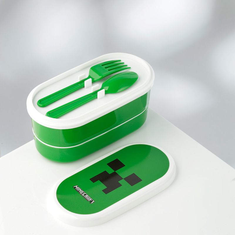 minecraft - creeper stacked bento box lunch box with fork & spoon