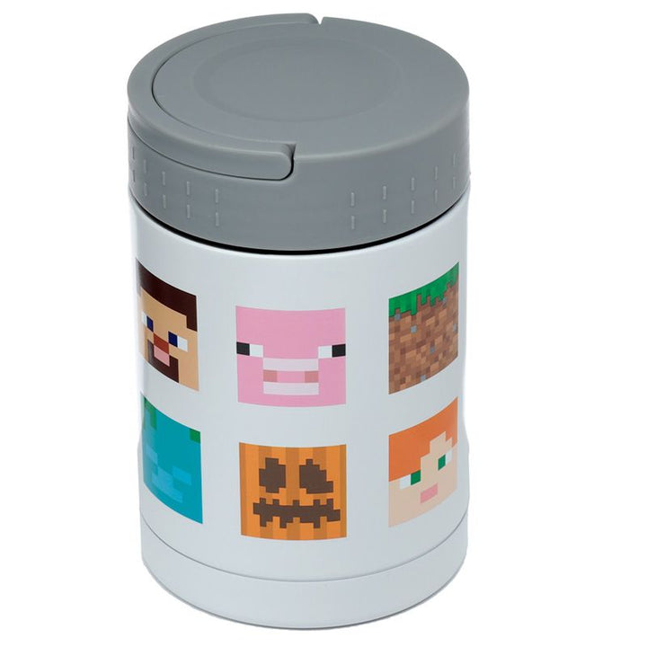 minecraft - faces reusable stainless hot & cold thermal insulated lunch pot / snack pot 500ml