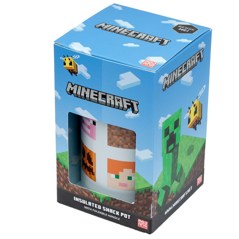 minecraft - faces reusable stainless hot & cold thermal insulated lunch pot / snack pot 500ml