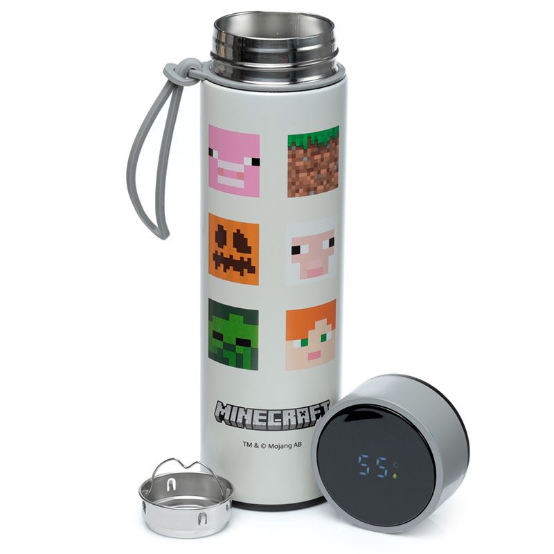 minecraft - faces reusable stainless steel hot & cold thermal insulated drinks bottle digital thermometer 450ml