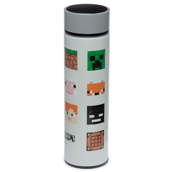 minecraft - faces reusable stainless steel hot & cold thermal insulated drinks bottle digital thermometer 450ml