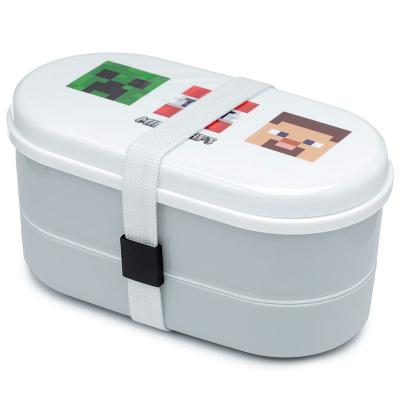 minecraft - faces stacked bento box lunch box with fork & spoon