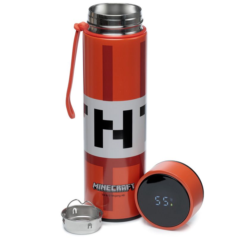 minecraft - tnt reusable stainless steel hot & cold thermal insulated drinks bottle digital thermometer 450ml