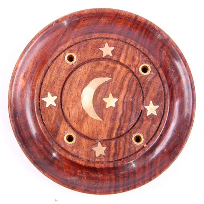 moon and stars design sheesham wood round ashcatcher