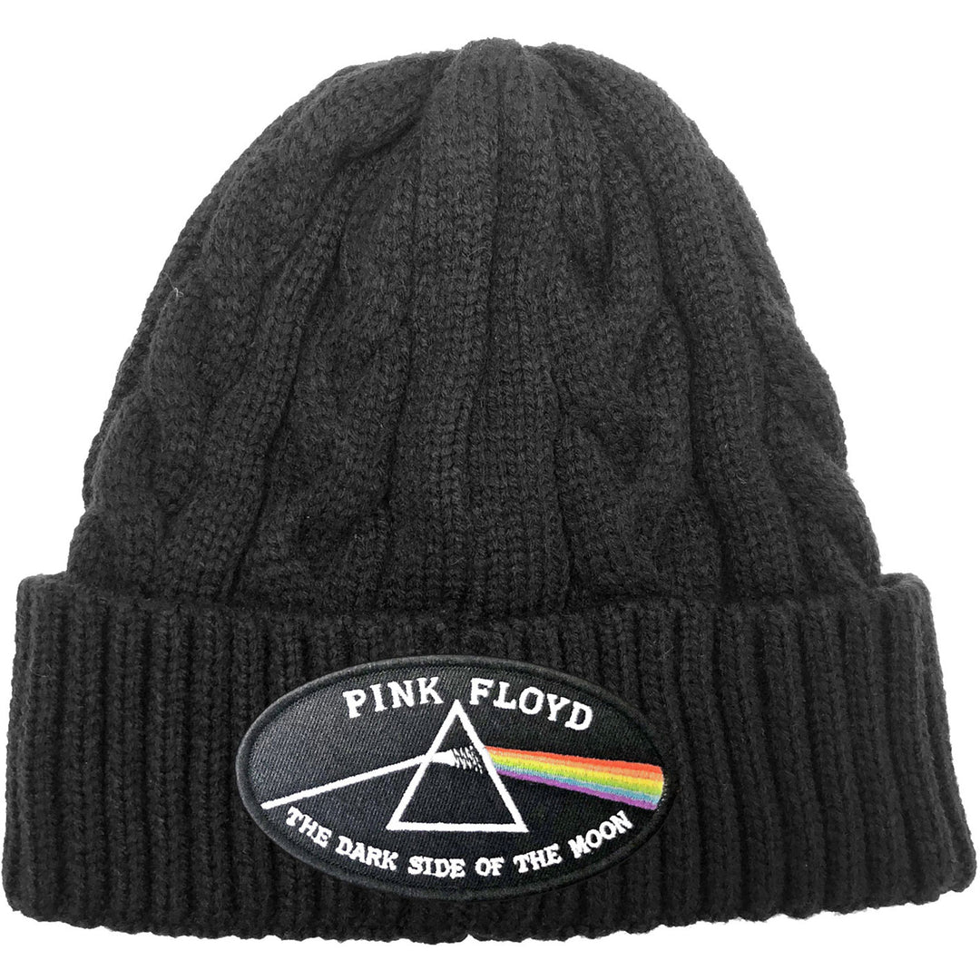 The Dark Side of the Moon Black Border (Cable Knit) Unisex Beanie Hat | Pink Floyd