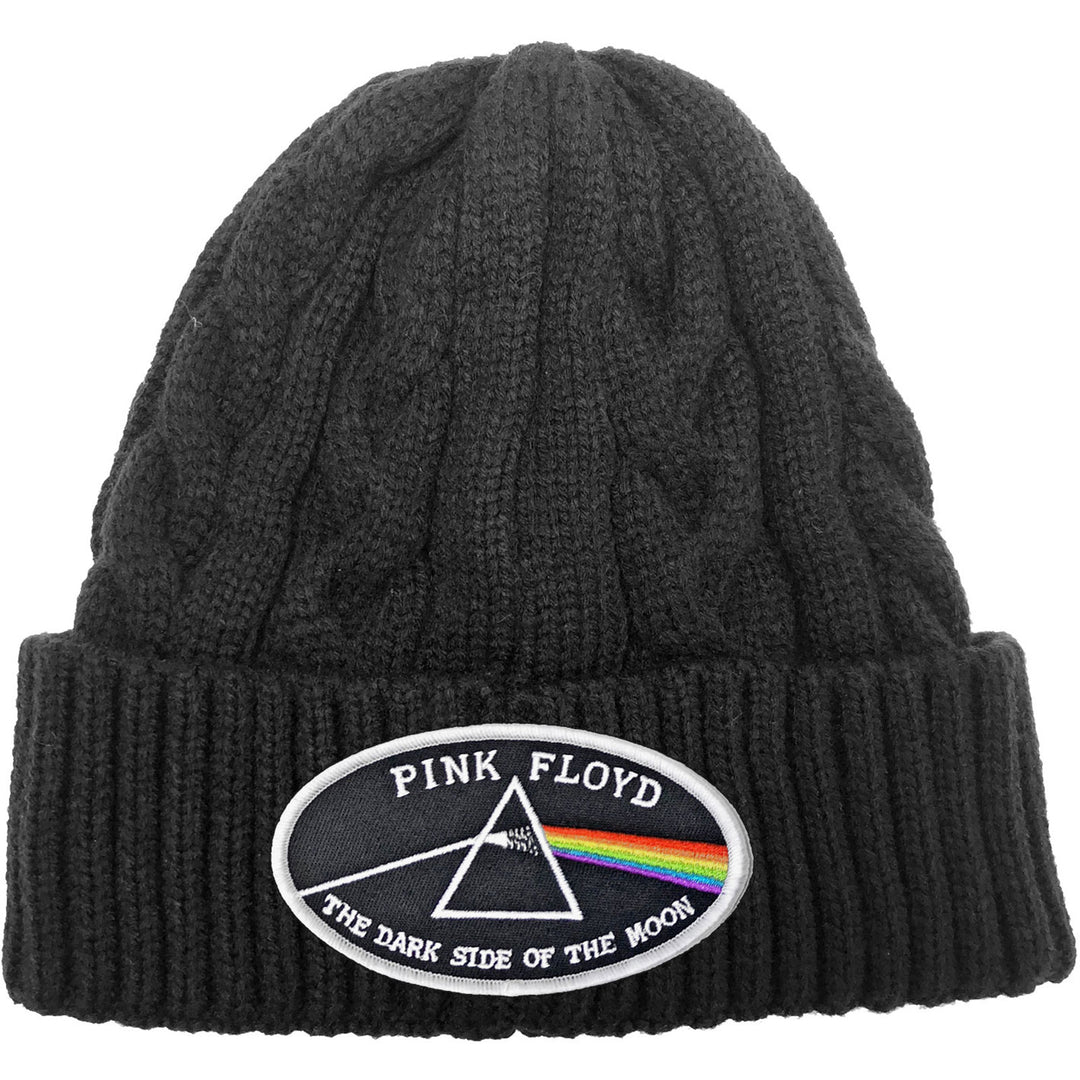 The Dark Side of the Moon White Border (Cable Knit) Unisex Beanie Hat | Pink Floyd