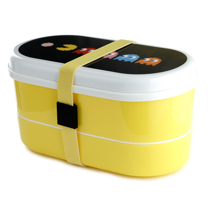 pac-man - stacked bento box lunch box with fork & spoon