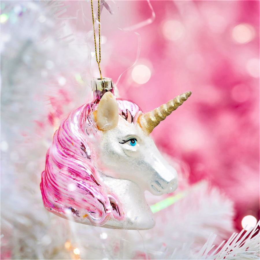 pink shimmer unicorn head bauble