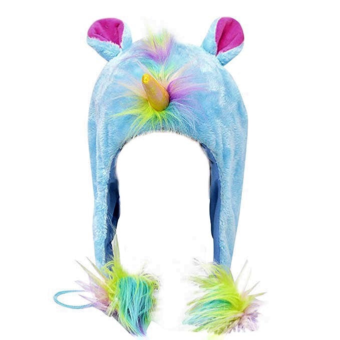 plush unicorn hat blue