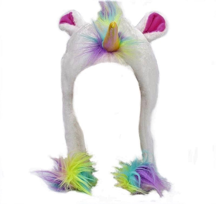 plush unicorn hat white