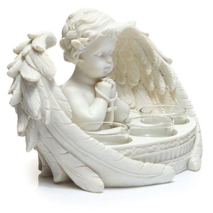 praying cherub triple tealight holder