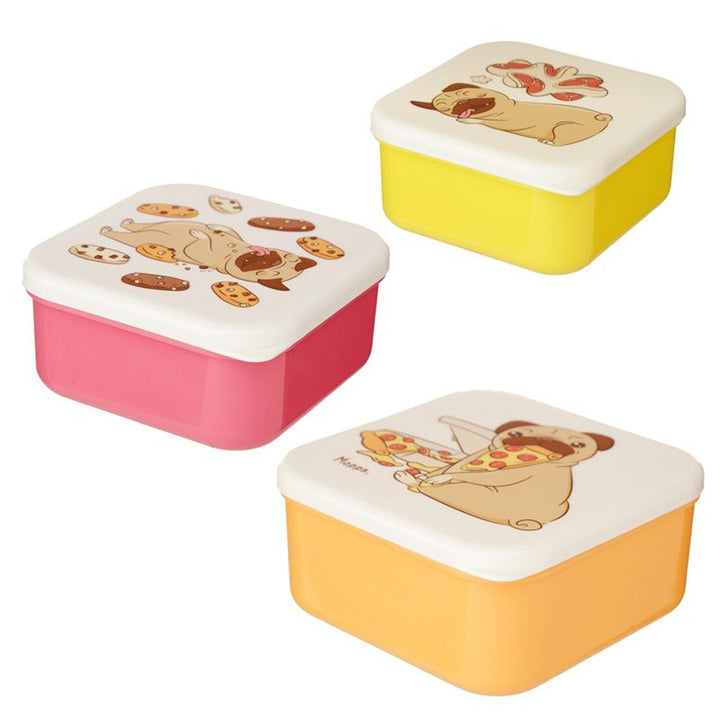 mopps pug reusable bpa free plastic lunch boxes - set of 3