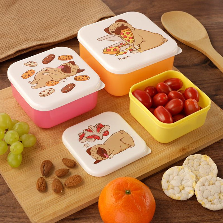 mopps pug reusable bpa free plastic lunch boxes - set of 3