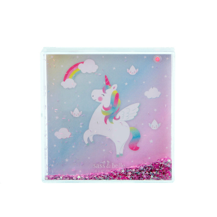 Glitter Photo Block Snow Globe | Rainbow Unicorn