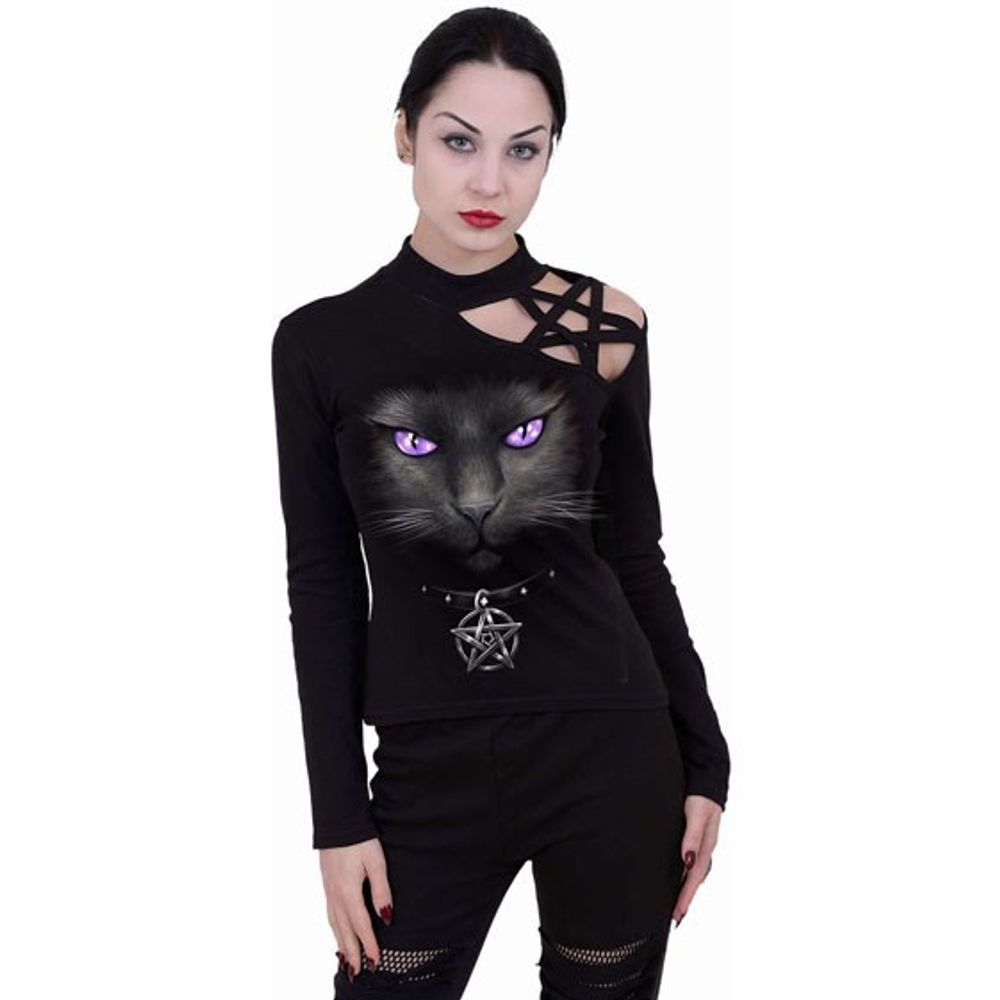 Women's Black Cat Pentagram Longsleeve Top by Spiral Direct M