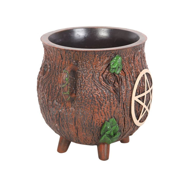 Pentagram Bark Effect Resin Cauldron Plant Pot