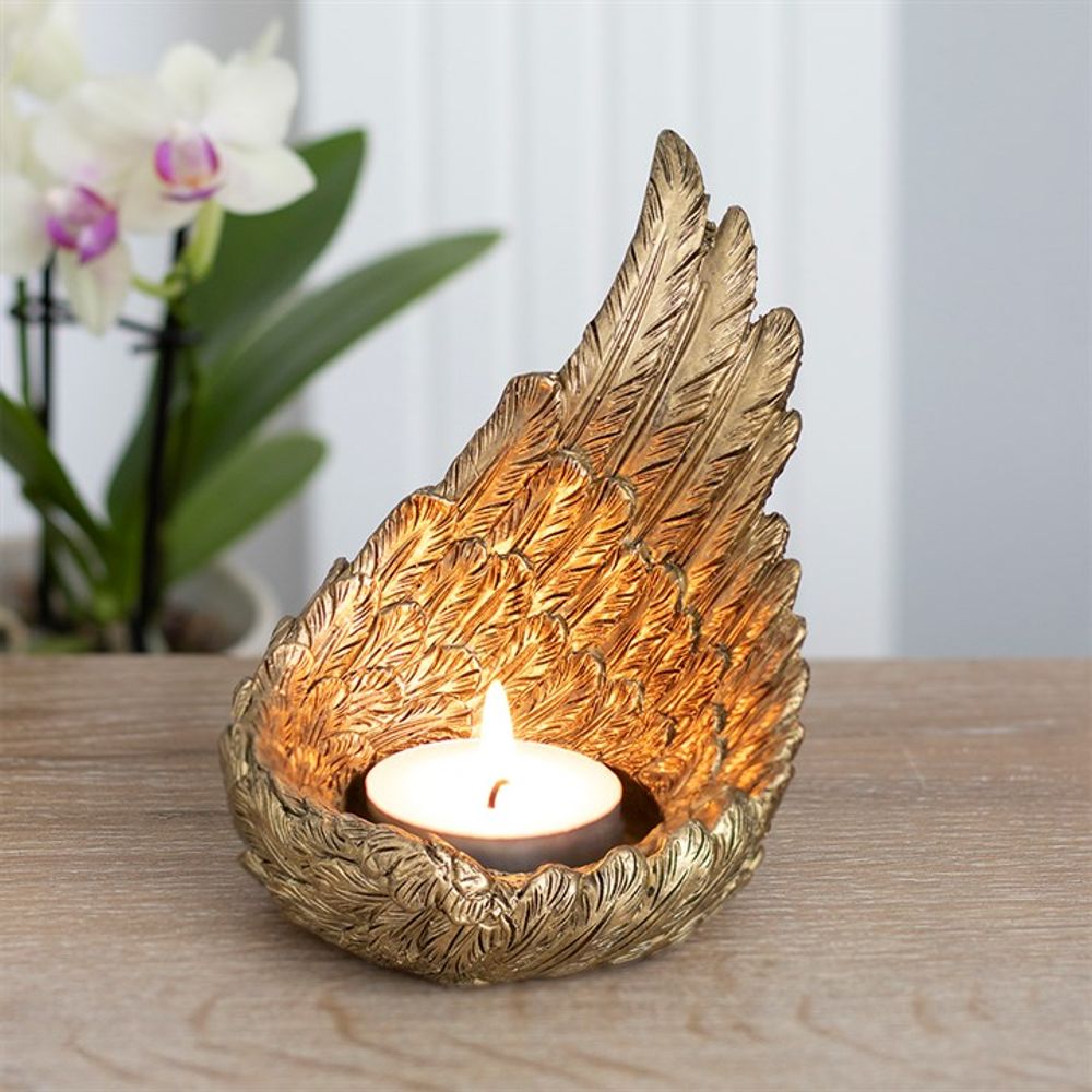 Gold Single Raised Angel Wing Candle Holder
