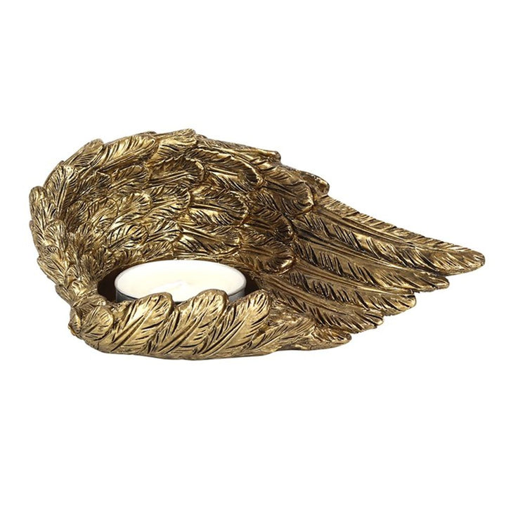 Gold Single Lowered Angel Wing Candle Holder