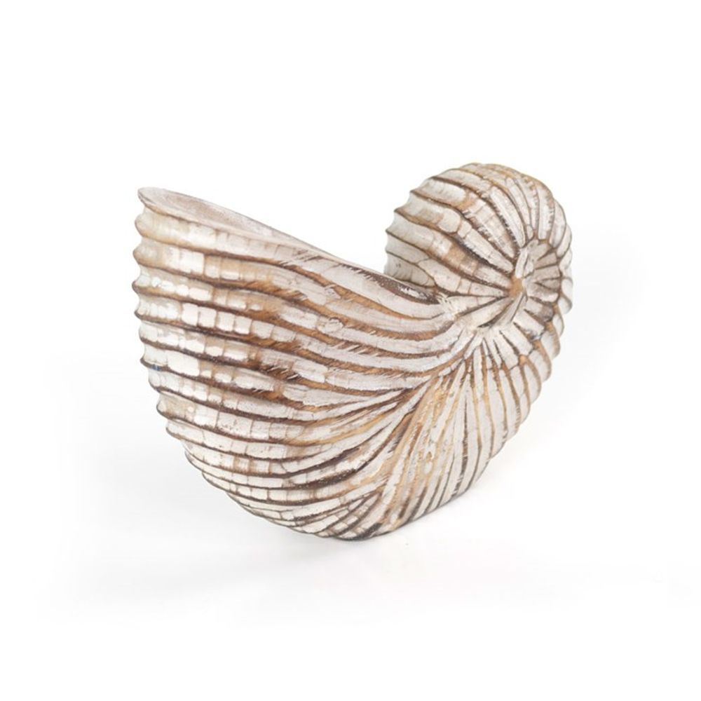 Whitewash Albasia Wood Shell Ornament