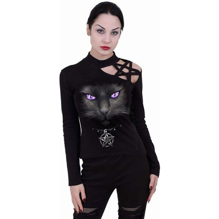 Women's Black Cat Pentagram Longsleeve Top by Spiral Direct XXL