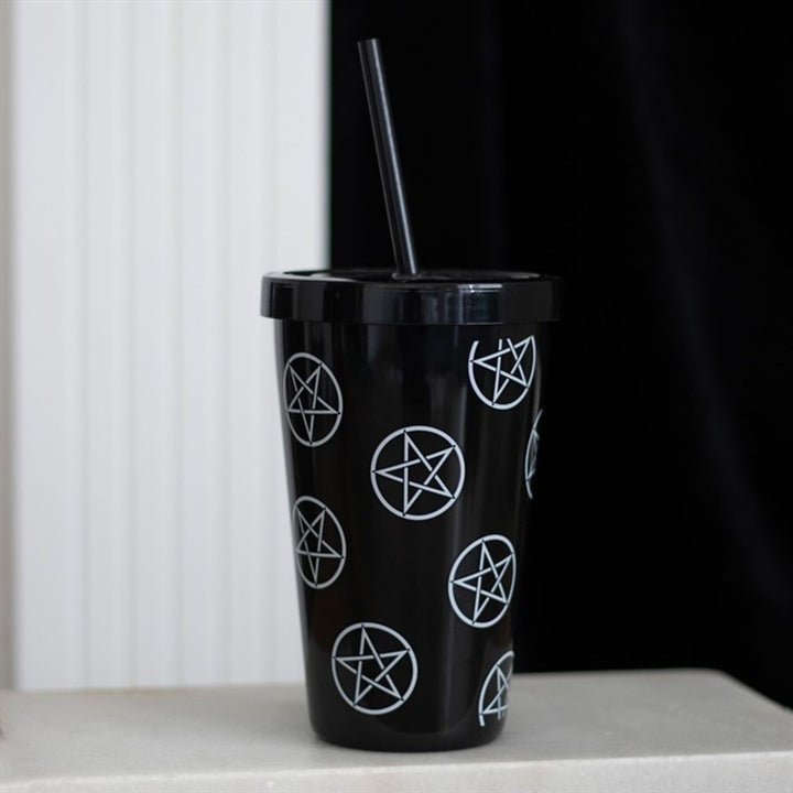 Pentagram Plastic Tumbler with Straw