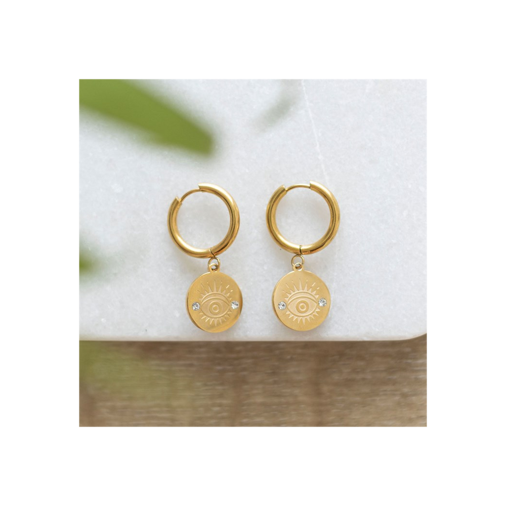 Gold Toned All Seeing Eye Earrings