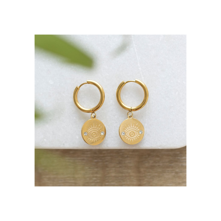 Gold Toned All Seeing Eye Earrings